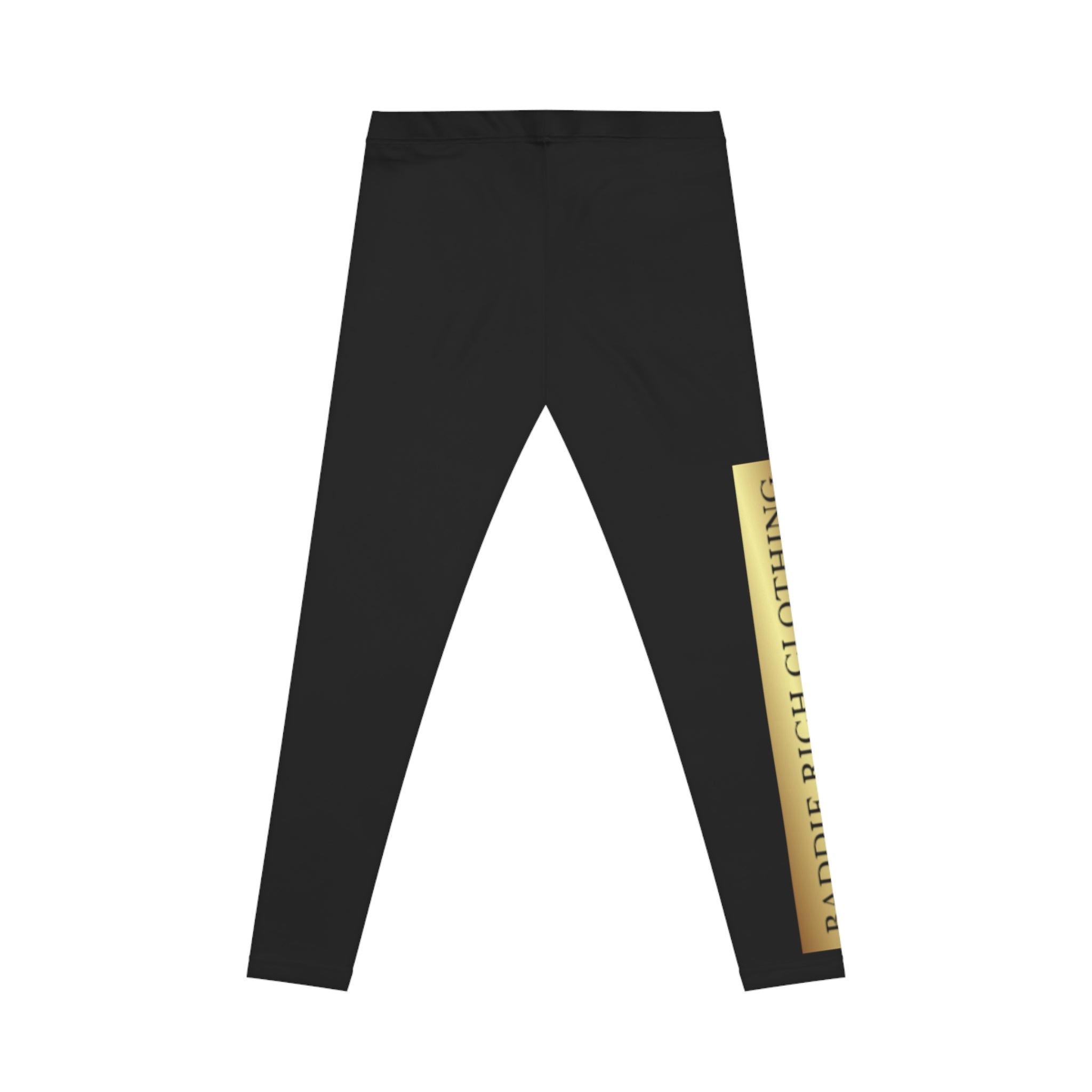 Black Leggings with Gold 'Barbie Rich Clothing' Side Print — Women's Casual Leggings