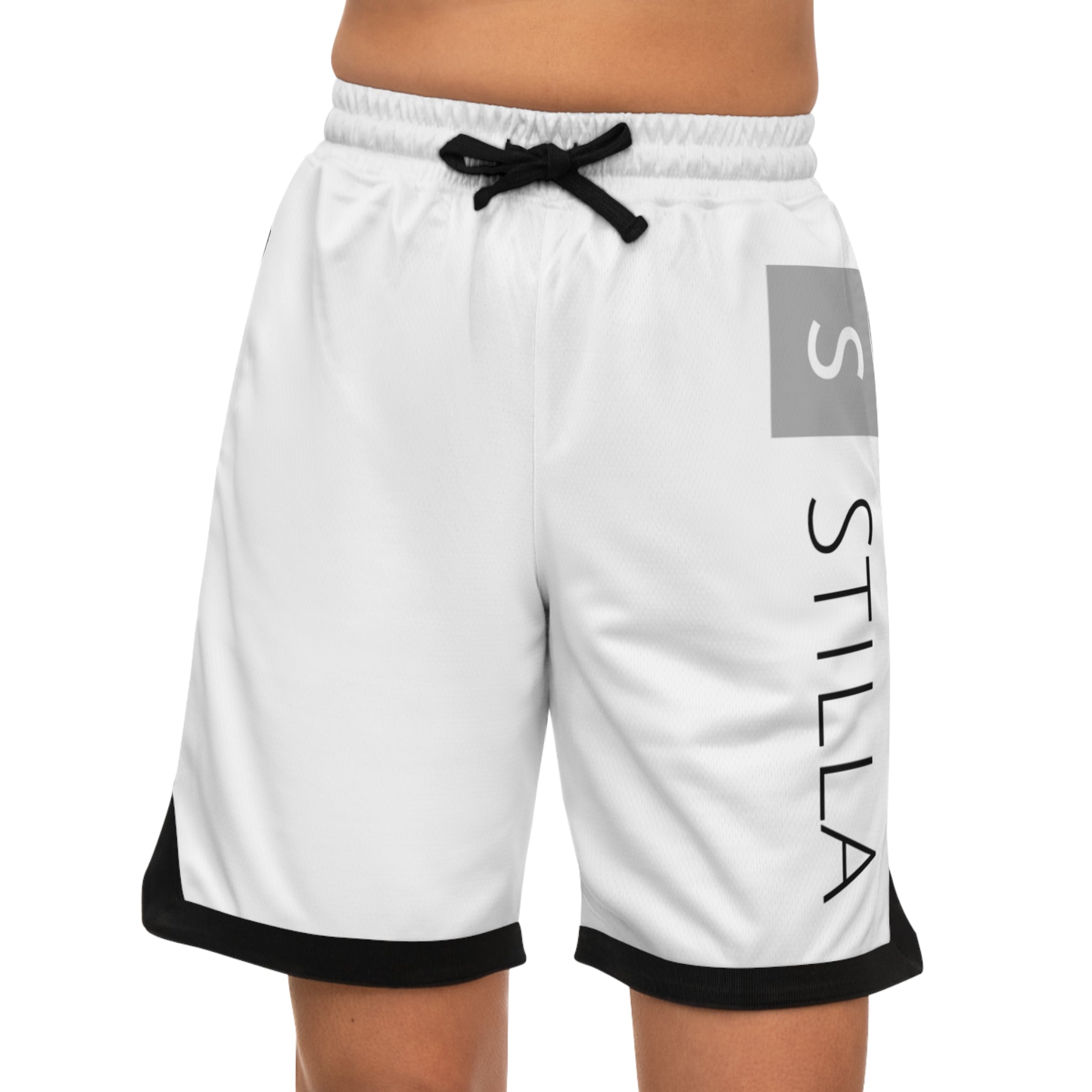 Stilla Basketball Rib Shorts — White Athletic Mesh Gym Shorts with Side Logo